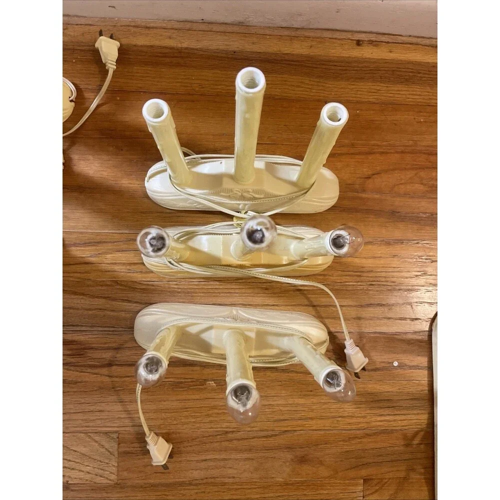 Vintage Lot 7 Christmas Electric Triple Candles Candelabra Window Lights Works!